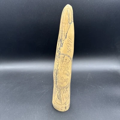 Colmillo de diente de morsa de ballena tallado Scrimshaw imitación "The Bark Leonidasof Bedford" 11" Foto 1 de 4