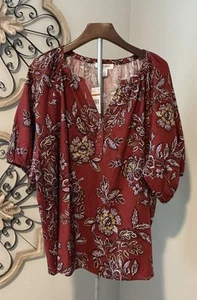 NWT $69 Nine West Jeans Blouse Boho Cottagecore Linen Shirt 3/4 Sl Plus Sz 3XL - Picture 1 of 9