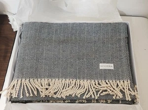 NEW - SFERRA AMEX 51" x 71" Throw Blanket 100% Cotton Herringbone Twisted Fringe - Picture 1 of 3