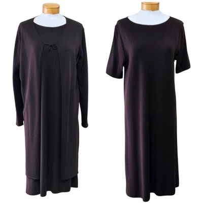 Eileen Fisher Set of 2 Cardigan Dress Sz L 100% Wool Chocolate BrownQuiet Luxury - Image 1 of 4