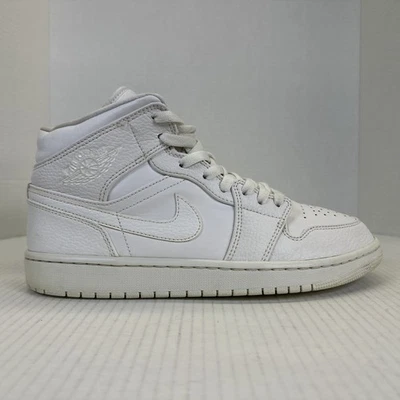 Air Jordan 1 Mid Triple White Size 9 Mens 2021 554724 130 Used No Box - Image 1 of 4