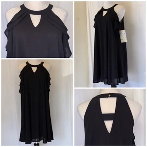 Doe & Rae NWT Sample Black Crepe Short Dress Ruffles at Arm Opening - Picture 1 of 9