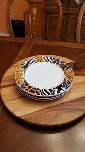 Plato de cena con estampado animal de porcelana FC 10,5" jirafa cebra leopardo un juego de 4 - Imagen 1 de 3