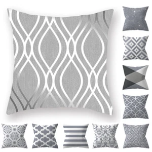 Cushion Covers Geometric Modern Pillow Case Home Decor - Silver Grey - 18x18inch - Picture 1 of 25