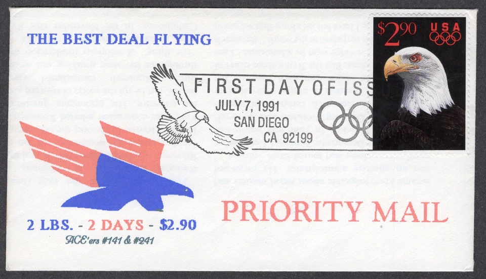 1991 $2.90 Priority Mail Eagle (Scott 2540) - ACE #141 Dave Lemon FDC NZ927 - Image 1 of 1