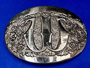 Initial Letter W - Silver Award Design Medals Adm Belt Buckle - Marked Silvare - Picture 1 of 16