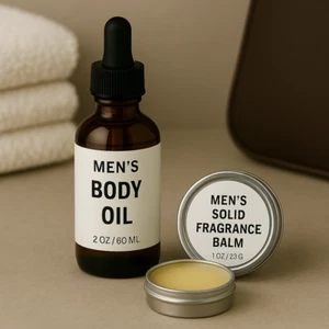 Men’s Bath Body Oil & Solid Fragrance Balm Set, Rich Masculine Set, Everyday Use - Picture 1 of 4