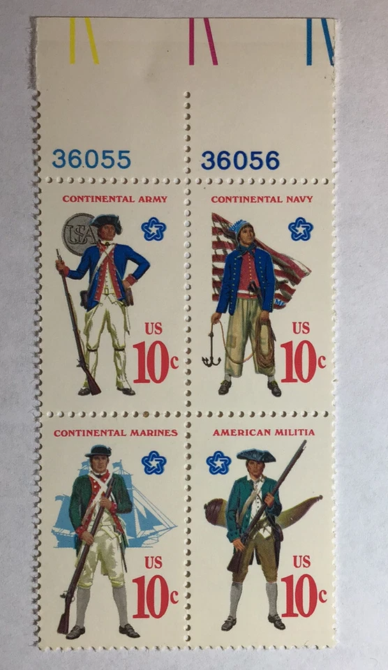 US 10 Cent Military Uniforms 1973 Block Of 4 Scott 1565,1566,1567,1568 MNH - Image 1 of 1