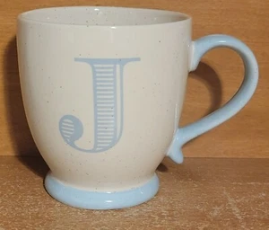 Ciroa VINTAGE Monogram "J" Coffee Mug, 16 oz / 4", Powder Blue, Ivory, Excellent - Picture 1 of 8