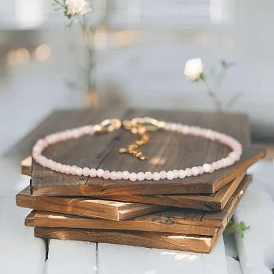 Delicate Natural Pink Opal Tiny Beaded Crystal Healing Reiki Minimalist Bracelet - Image 1 of 3