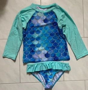 Girls Swimsuit Rash Guard Bikini Bottom Mermaid Long Sleeve Swim Set XL (7) - Picture 1 of 6