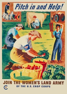 VINTAGE PITCH IN AND HELP WOMEN'S LAND ARMY WAR POSTER A4 PRINT - Picture 1 of 1