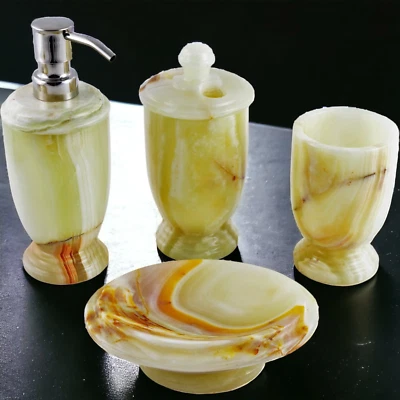 Bath Accessory Set - 4 Piece Bath Set of Pistachio Onyx - Image 1 of 4
