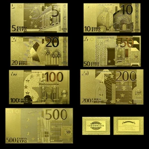 7pcs European Gold Plastic Banknotes 5 10 20 50 100 200 500 Eur Art Crafts Gift - Picture 1 of 18
