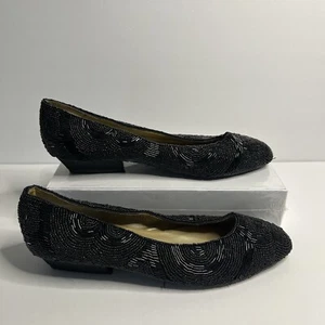 Valenti Franco Collection schwarzer flacher Damen-Ballerinas mit Perlen Slipper 8,5 - Bild 1 von 11