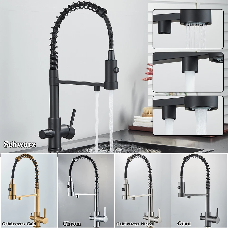 JIEBAO 3 Wege Küchenarmatur Ausziehbar Wasserfilter Trinkwasser Wasserhahn mit Brause