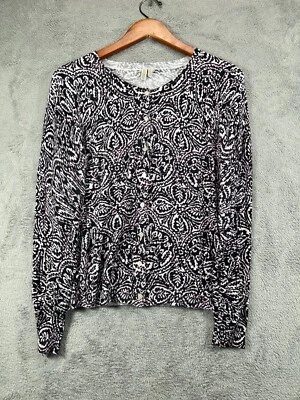 Madison Sweater Cardigan Womens Small Purple Medallion Scroll Knit Long Sleeve - Image 1 of 4