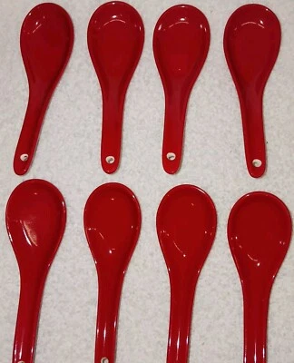 Colheres de sopa de porcelana. Vermelho escarlate 5,5. Conjunto de 8 Nordstrom. Novo   - Imagem 1 de 4