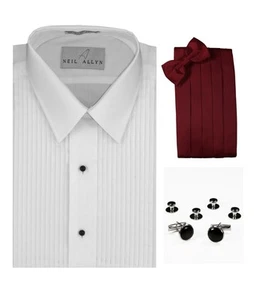 Tuxedo Shirt, Burgundy Cummerbund, Bow-Tie, Cuff Links & Studs #937 - Picture 1 of 2