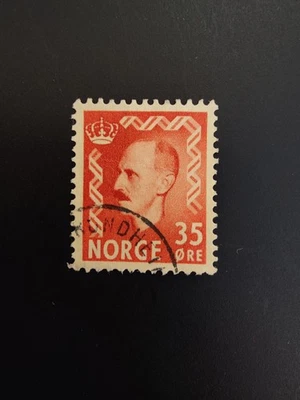 Noruega 1951-1952 Rey Haakon VII 35 mineral rojo sello usado Foto 1 de 2