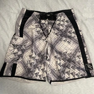 Da Hui Men’s Board Shorts Size 32 Geometric Print Surf Swim Trunks Black White - Picture 1 of 8