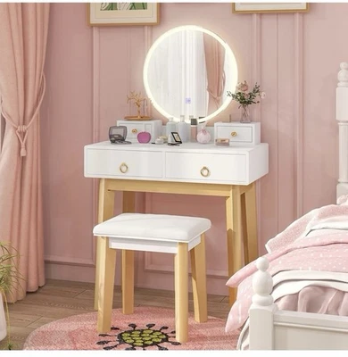 CHARMAID 梳妆台套装带灯镜化妆 4 个抽屉 4 色灯 — 第 1/4 张图片
