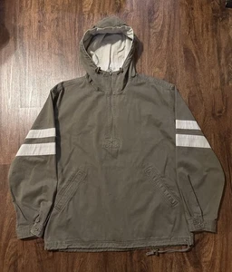 J Crew Anorak Pullover Jacket 1/4 Zip Men’s M Olive Tan Striped Windbreaker - Picture 1 of 8