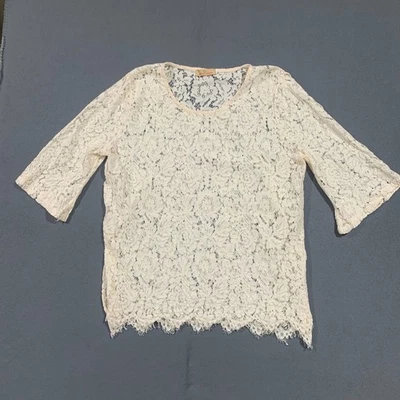 Túnica Grace & Emma con flecos de pestañas crema manga 3/4 superposición de encaje XXL Foto 1 de 4