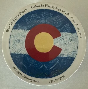 Liberty Classic Wooden Jigsaw Puzzle Colorado Flag 102 pcs 7” Round SEALED NEW - Picture 1 of 9