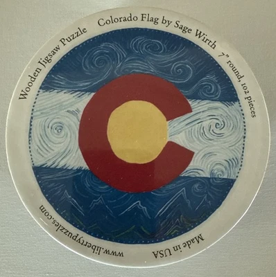Liberty Classic Wooden Jigsaw Puzzle Colorado Flag 102 pcs 7” Round SEALED NEW - Image 1 of 4