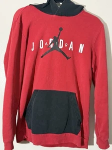 Nike Air Jordan Hoodie Men M Red Black Pullover Fleece Small Youth - Picture 1 of 4