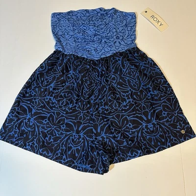ROXY Such Great Heights Strapless Romper Blue Floral Beach Tropical Sz M NWT - Image 1 of 4