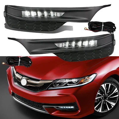 For 2016-2017 Honda Accord Seden 4DR Front Bumper LED DRL Fog Lights Lamps - Image 1 of 4
