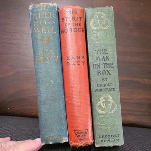 Lot Of 3 Vintage Blue Green Red Books For Staging Prop  Decor  Reading Zane Gray - Bild 1 von 8