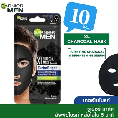 10xGarnier Men XL Charcoal Sheet Mask Serum Turbo Bright Nourishes Facial Skin - Image 1 of 4