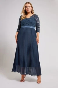 YOURS LONDON Curve Plus Size Lace Wrap Pleated Maxi Dress - Picture 1 of 12