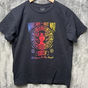 Obey Make Art Not War Rainbow Boxy Black Short Sleeve Shirt Size Medium Y2K - Picture 1 of 5