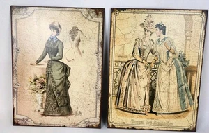 2 Vintage Victorian Young Ladies Prints On Metal 9" X 12" French - Picture 1 of 7