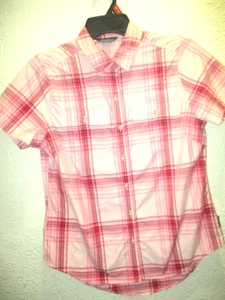 Eddie Bauer's Womens Size XS Button Up Pink Plaid Short Sleeve Shirt Top Blouse - Picture 1 of 3