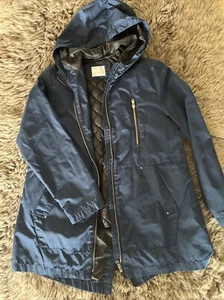Zara Girls Rain Winter Hood Jacket Size 13-14 Liner Blue Black Free Shipping - Picture 1 of 8