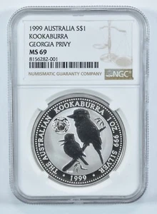 1999 Australia 1 Dollar Silver Kookaburra Georgia Privy MS69 NGC - Picture 1 of 5
