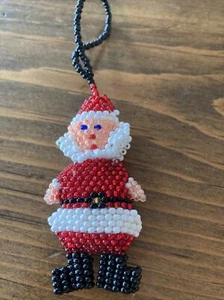 Vintage Christmas Hand Beaded Santa SEED BEAD Ornament 2.5" Miniature Handmade  - Picture 1 of 3