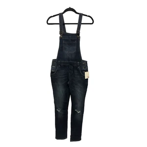 SO Jean Bib Overalls Girls 16 Blue Denim Distressed Adjustable Strap Stretch NEW - Picture 1 of 9
