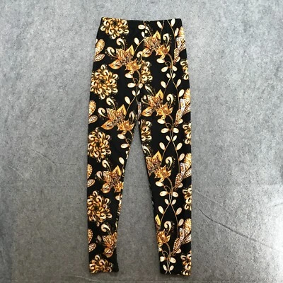 Leggings sin marca para mujer talla única negros y dorados florales suaves elásticos cintura alta Foto 1 de 4