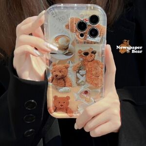 Cute Teddy Bear Transparent Phone Case for iPhone 14 12 13 11 Pro ProMax 