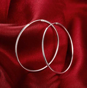Women's 925 Sterling Silver 60mm Large Round Endless Hoop Earrings - Picture 1 of 5