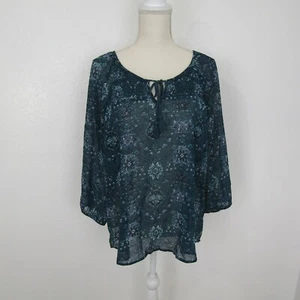 Sonoma Shirt Top Bluse Pullover U-Ausschnitt Damen XL blau grün Boho Bauer - Bild 1 von 13