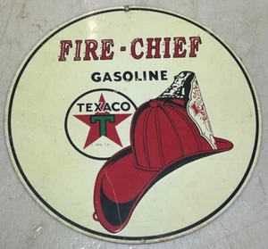 Vintage Texaco Fire-Chief Gasoline Blechschild rund 11" Durchmesser - Bild 1 von 3