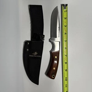 (#16). VTG WINCHESTER FIXED BLADE HUNTING KNIFE FULL TANG DROP POINT W/ SHEATH - Picture 1 of 16
