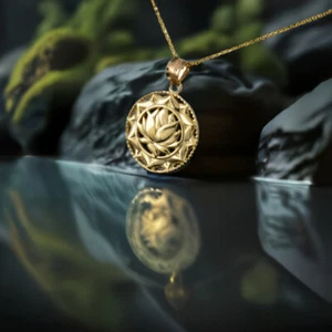 Polished Gold Lotus Mandala Yoga Pendant Necklace | 10k 14k Yellow White Rose - Picture 1 of 42